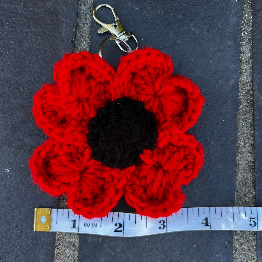 3/$20 Hand Crocheted Red Poppy Flower Keychain! - Picture 9 of 9